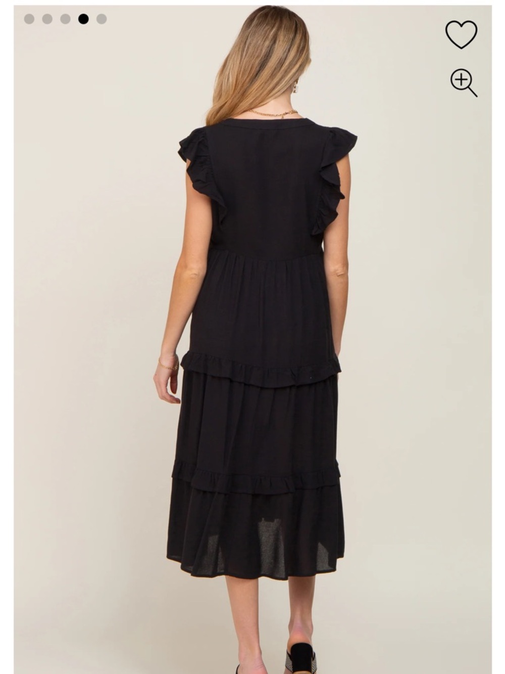 Pinkblush Black Tiered Maternity V-Neck Flutter Sleeve Dress - Picture 4 of 9